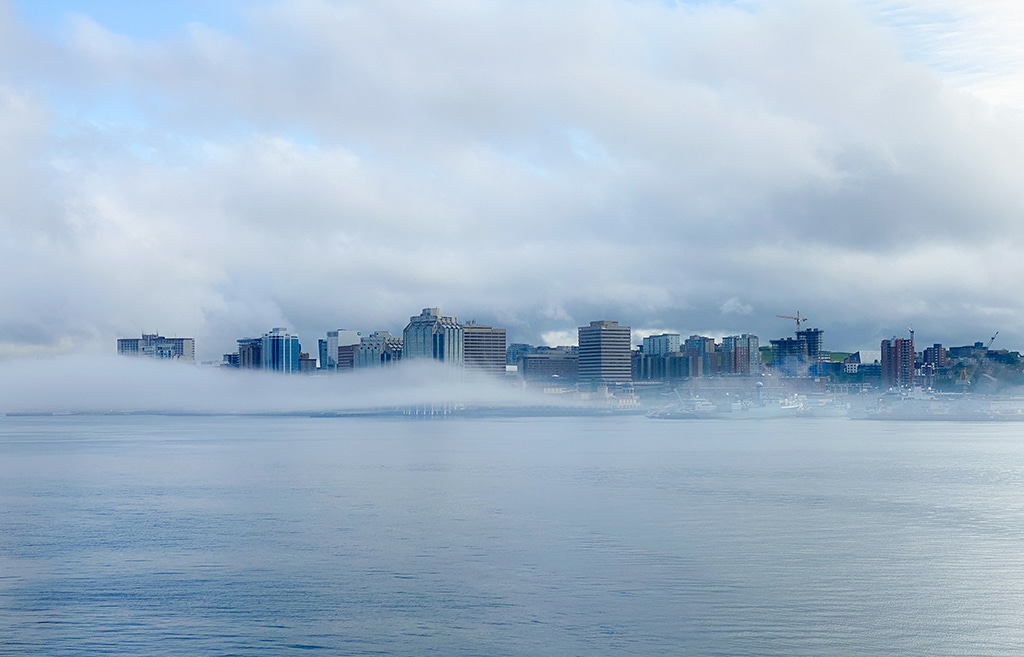 The Halifax skyline in the fog.