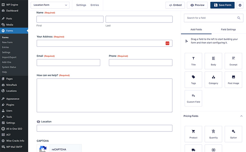 screenshot of Wise Cracks location form editor